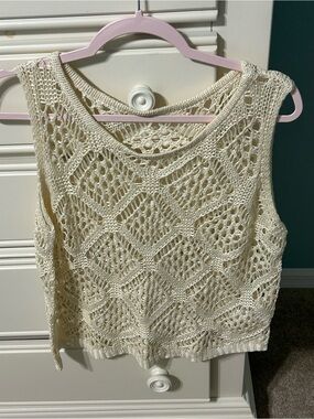 Women's Cream Crochet Knit Tank Top